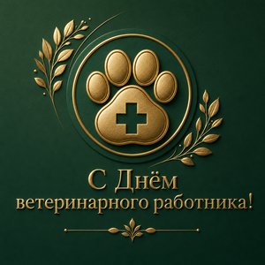 Открытка на День ветеринарного работника с золотой лапой