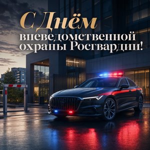 Открытка на День вневедомственной охраны Росгвардии с патрульным автомобилем