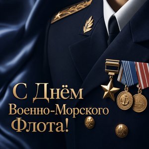 Открытка на День Военно-Морского Флота с морским кителем и наградами