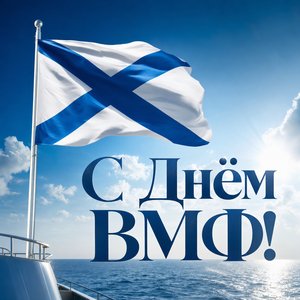 Открытка на День Военно-Морского Флота с военно-морским флагом