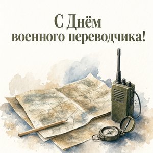 Открытка на День военного переводчика с картой и радиостанцией