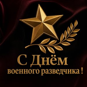 Открытка на День военного разведчика с золотой звездой и лавровой ветвью
