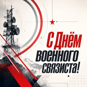 Открытка на День военного связиста с геометрическими радиоволнами
