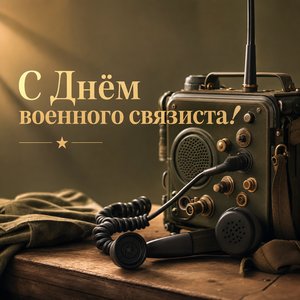 Открытка на День военного связиста с полевой радиостанцией