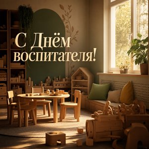 Открытка на День воспитателя с окном детской группы