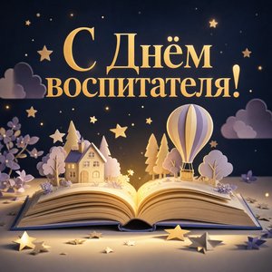 Открытка на День воспитателя с открытой детской книгой