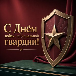 Открытка на День войск национальной гвардии с 3D-щитом и звездой