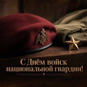Открытка на День войск национальной гвардии с краповым беретом