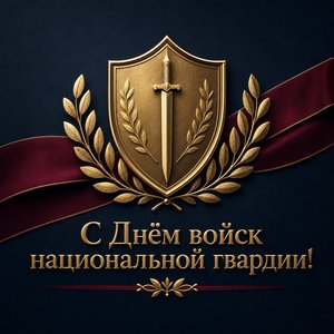 Открытка на День войск национальной гвардии с золотым щитом