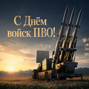 Открытка на День войск противовоздушной обороны с зенитным ракетным комплексом