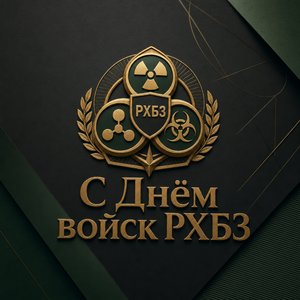 Открытка на День войск радиационной, химической и биологической защиты с золотой эмблемой