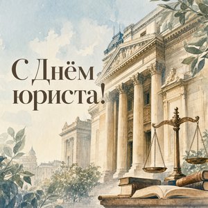 Открытка на День юриста с акварельным зданием суда
