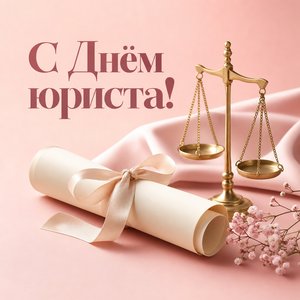 Открытка на День юриста с дипломом и весами
