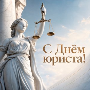 Открытка на День юриста со статуей Фемиды