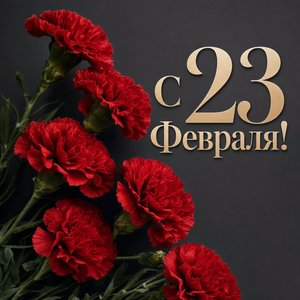 Открытка на День защитника Отечества с красными гвоздиками