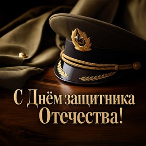 Открытка на День защитника Отечества с офицерской фуражкой