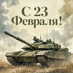 Открытка на День защитника Отечества с силуэтом танка