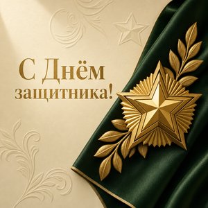 Открытка на День защитника Отечества со звездой-орденом