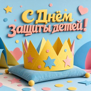 Открытка на День защиты детей с бумажной короной