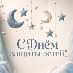 Открытка на День защиты детей с детским мобилем