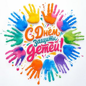 Открытка на День защиты детей с детскими ладошками