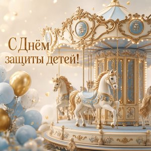 Открытка на День защиты детей с детской каруселью