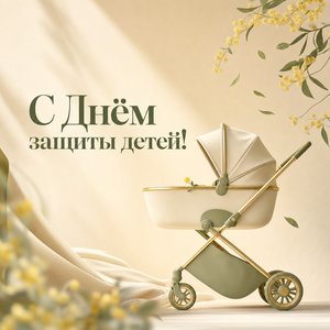 Открытка на День защиты детей с детской коляской