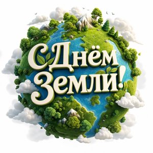 Открытка на День Земли с мини-планетой и деревьями