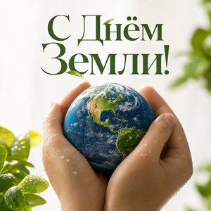 Открытка на День Земли с планетой в ладонях
