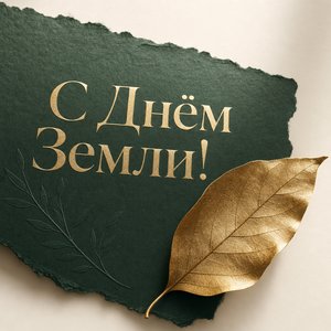 Открытка на День Земли с золотым листом