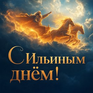 Открытка на Ильин день с огненной колесницей