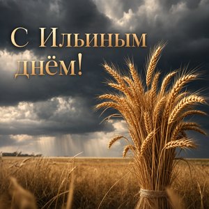Открытка на Ильин день со снопом ржи