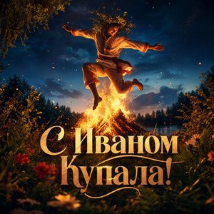 Открытка на Иван Купала с прыжком через костёр