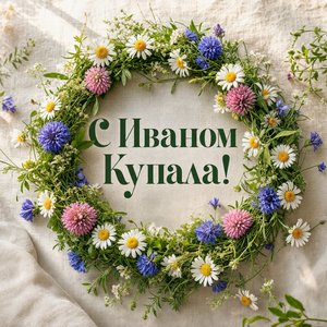 Открытка на Иван Купала с венком из полевых цветов