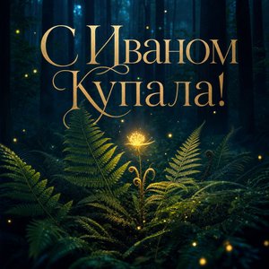 Открытка на Иван Купала со светящимся цветком папоротника