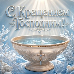 Открытка на Крещение Господне с крещенской купелью