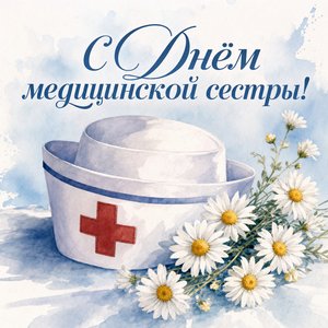Открытка на Международный день медицинской сестры с медицинской шапочкой и ромашкой
