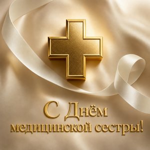 Открытка на Международный день медицинской сестры с золотым медицинским крестом