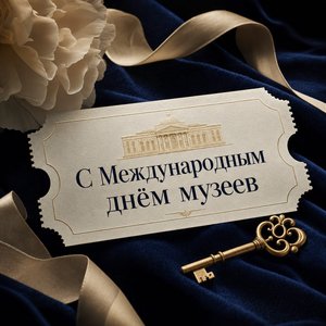 Открытка на Международный день музеев с билетом и золотым ключом