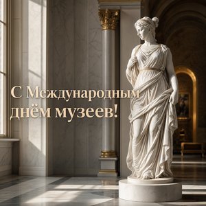 Открытка на Международный день музеев с мраморной скульптурой