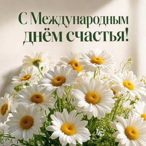 Открытка на Международный день счастья с букетом ромашек