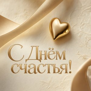 Открытка на Международный день счастья с золотым сердцем