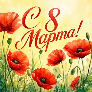 Открытка на Международный женский день с красными маками