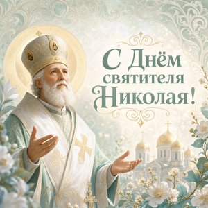 Открытка на Никола Вешний — День святителя Николая с силуэтом святителя