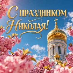 Открытка на Никола Вешний — День святителя Николая с золотым куполом