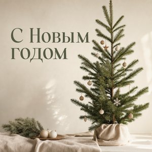 Открытка на Новый год с минималистичной елкой