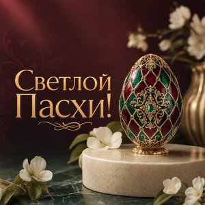 Открытка на Пасху Христову с ювелирным декоративным яйцом