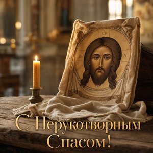Открытка на Перенесение Нерукотворного Образа Господа Иисуса Христа с Нерукотворным Образом на льняном плате