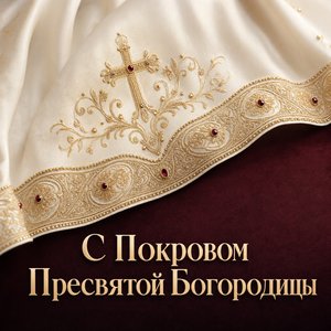 Открытка на Покров Пресвятой Богородицы с вышитым церковным покровом