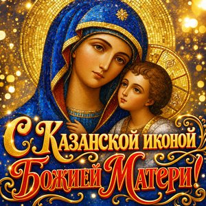 Открытка на Празднование Казанской иконы Божией Матери с мозаичным образом Богородицы